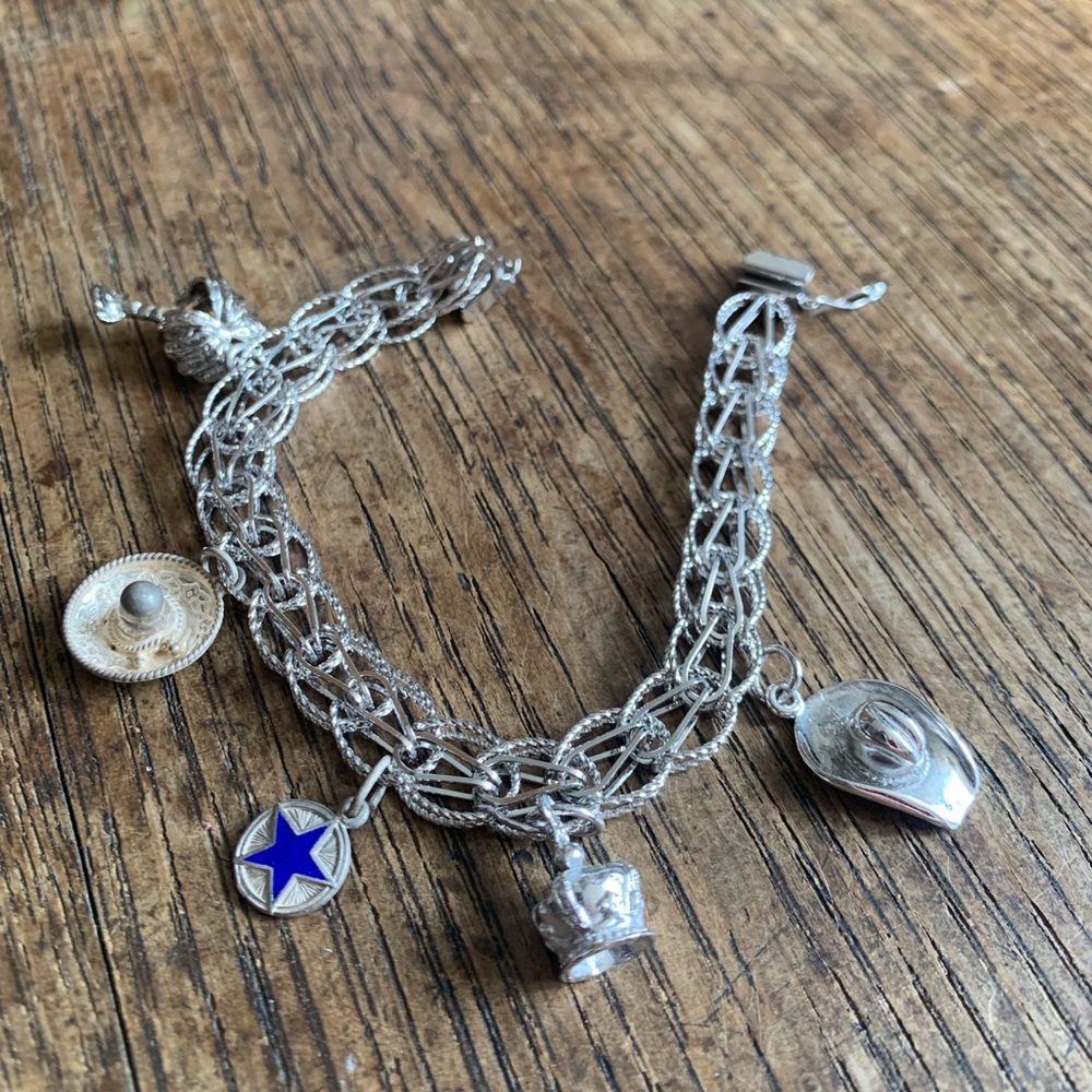 Vintage 1960’s Sterling silver Texas Lonestar Charm bracelet🤠